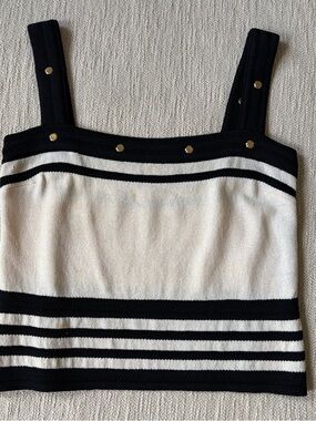 Vintage St. John Square Neck Steiped Navy and Cream Tank Top Size Small Flawed
